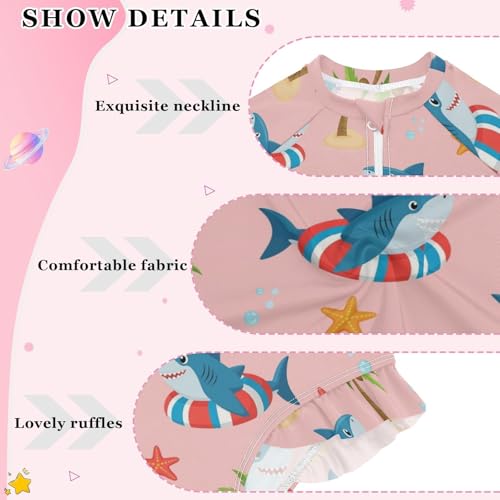 Shark Lifebuoy Palm Starfish Girls Rash Guard Swimsuits Long Sleeve One Pieces Bathing Suit UPF 50+ Zipper Swimwear4