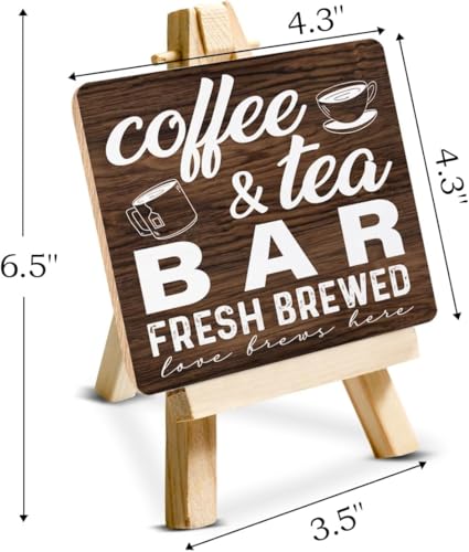 Image of Sarvada DecorCoffee Sign Coffee Signs for Coffee Station Farmhouse Coffee and Tea Wooden Sign with Easel for Home Kitchen Living Room Desk Decor, polychrome