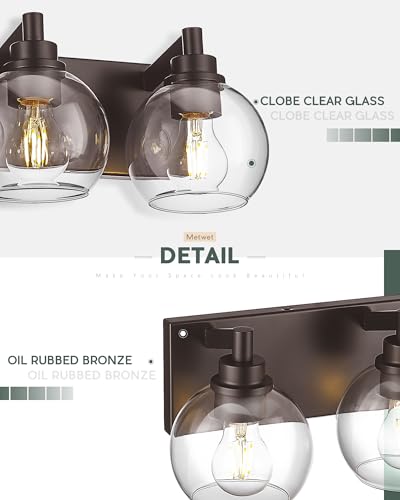 Image of 3-Light Bathroom Vanity Light, Oil Rubbed Bronze, Clear Globe Glass | 18 inch ORB vanity light for 22-28 inches mirrors, clear globe glass shades, E26 base, hardwired, up /down mount, VL195-ORB-3