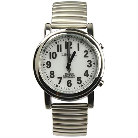Lifemax Talking Solar Atomic Watch - Expanding Bracelet Unisex Quartz Watch with White Dial Analogue Display and Silver Stainless Steel Bracelet 430.1E Cover