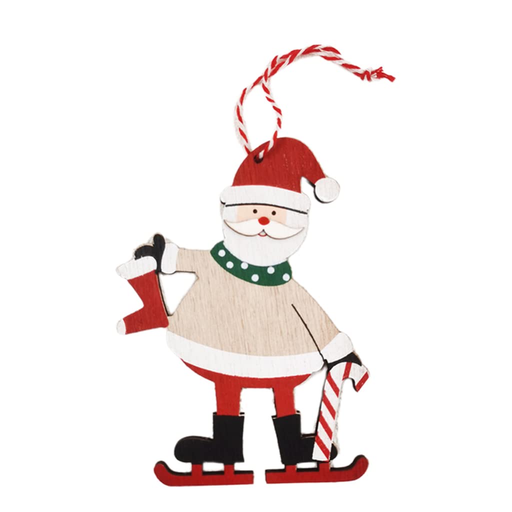 Buxuaaaa Cartoon Wood Chip Ornaments Wooden Santa Snowman Elk Decors Christmas Tree Hanging Pendants for Home Party Wooden Cartoon Santa Snowman Elk Ornament Christmas Pendant Charm