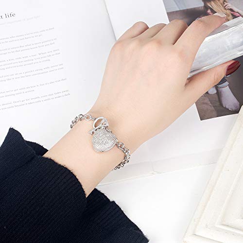 New Products Women's 925 Sterling Silver Bracelet Fine Jewelry Shining Heart Bracelet 6-7-8 inch Solid Silver Accessories Birthday Party Gift4