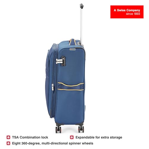 Image of WENGER Fiero-Pro Medium Softside Suitcase, 69 litres, Blue /Orange, Blend of Style & Function, 612103 Swiss Designed - Polyester, Spinner