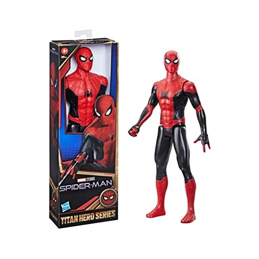 Spider-Man Figura de acción Nuevo Traje Negro y Rojo de 30 cm de Marvel Titan Hero Series, Inspirado en la película, niños a Partir de 4 años