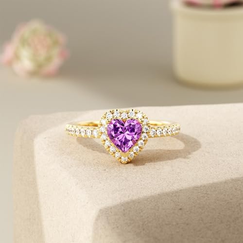 Pear/Princess/Heart/Kite Cut Natural Amethyst Engagement Rings for Women 10K 14K 18K Gold Genuine Amethyst Promise Wedding Anniversary Ring February Birthstone Ring for Her4