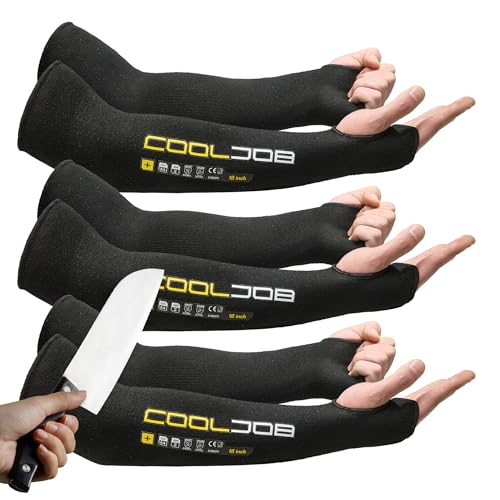 COOLJOB 3 Pairs 14/18in A4 Cut Resistant Sleeves with Thumb Hole, UV Sun Protection Arm Sleeves for Thin Skin Farmer Gardener