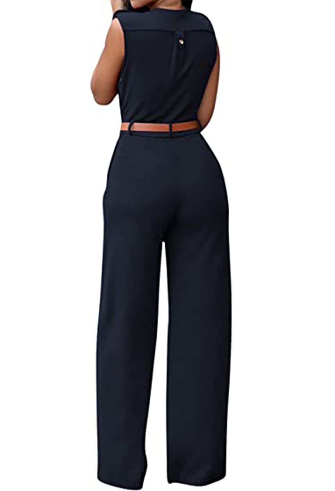 Pink Queen Jumpsuits for Women Dressy V Neck Sleeveless Wide Leg Long Pants Rompers