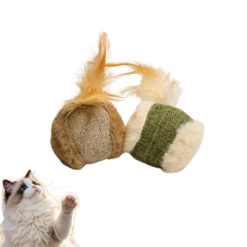 MemeMeow Catnip-Infused Plush Cat Toys - Linen&Plush Soft Feather Cat Balls with 2in1pack for Indoor/Outdoor Play - Interactive Ball Toy for Adult Cats & Kittens