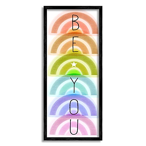 Stupell Industries Be You Kids Motivational Typography Stacked Rainbows, Designed by Daphne Polselli Black Framed Wall Art, 10 x 24, Multi-Color