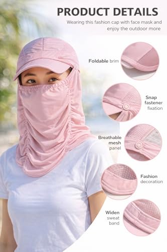 Image of Unisex Sun Protection Cap with Face Mask Cover UPF 50+ | UV Protection Hat with Neck Flap for Women, Men & Kids | Breathable Summer Cap for Driving Cycling Travel | Adjustable | Random Color