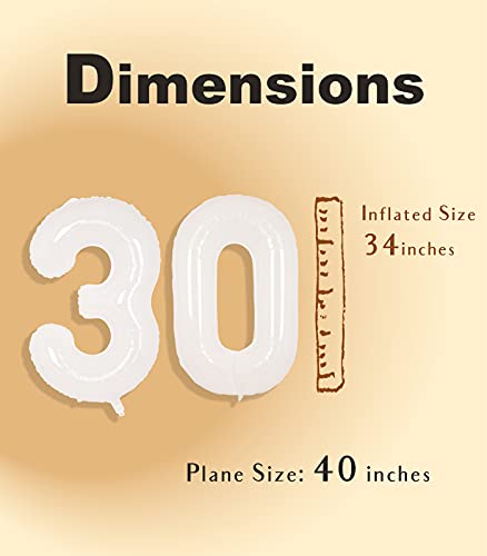 Image of SUWEN 40 Inch White Large 30 Balloon Number Big Foil Helium Numbers 0-9 | Giant Jumbo Happy 30th Birthday Party Decorations for Men or Women Huge Mylar Anniversary Party Supplies