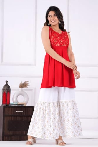 Image of MANGLA Kurti Sharara Suit| Kurta Sharara Set | Embroidery Sequence Work Georgette Sharara Suit