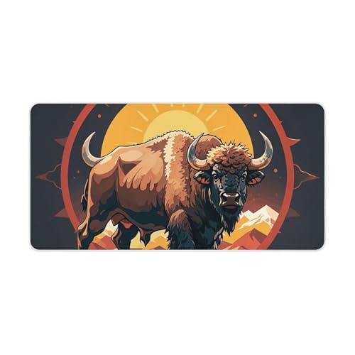 Wild American Bison Mountains Desk Mat Non-Slip Laptop Writing Pad Large Keyboard Mousepad with Rubber Base 23.6" X 11.8" Desk Protector Mat for Computer, Work, Gaming
