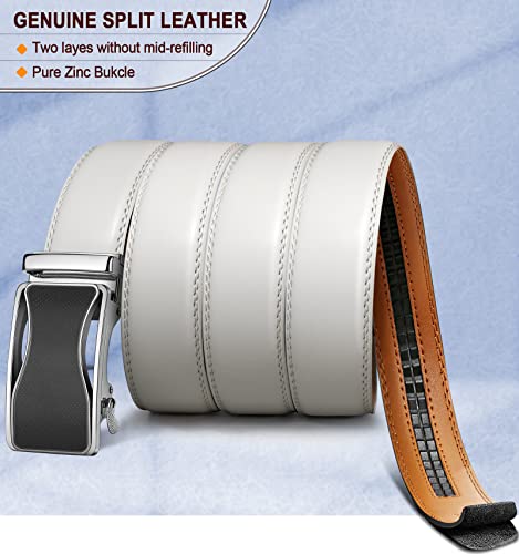 Image of BULLIANT Mens Ratchet Belt, Leather Adjustable Slide Belt For Mens Dress Casual Pant 1 3 /8 inch,Size Adjustable, White 2484, 32 inch-38 inchWaist Adjustable