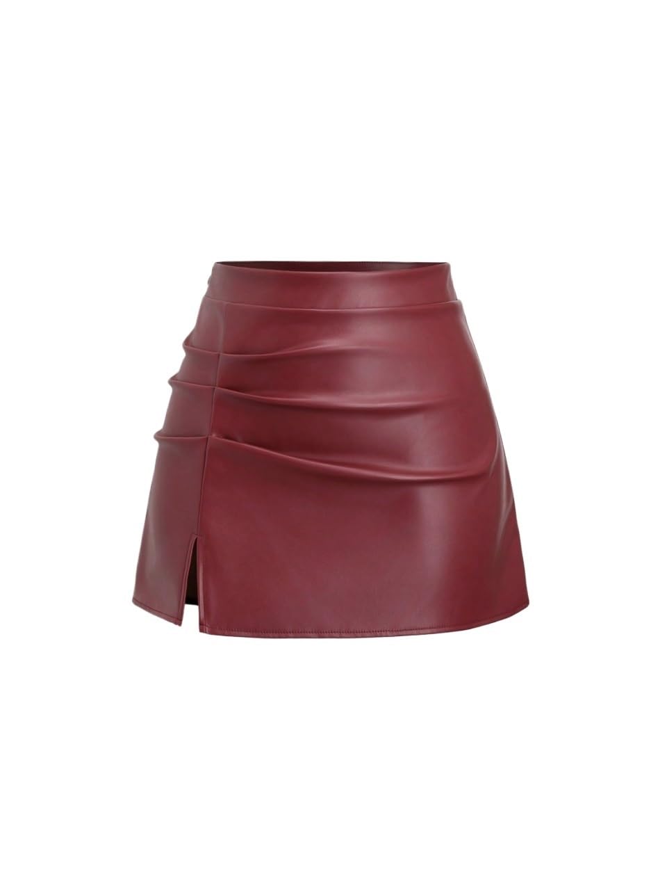 Womens Basic Mini Skirt Faux Leather Mini Skirt With Side Slits