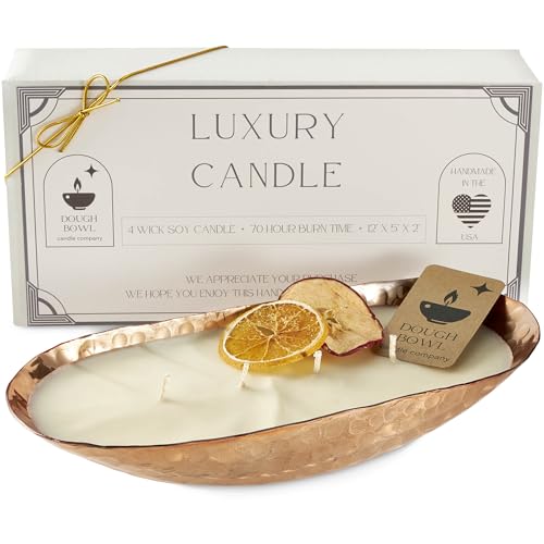 Dough Bowl Candle Co. Luxury Candle - Scented Luxury Candles for Home, 12x5x2 Inch Vessel for Women and Men, Fancy 4 Wick for All Occasions (Apple Cider, Copper)