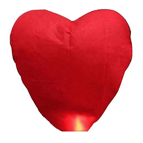 Pixnor - Farolillos voladores con forma de corazón rojo (10 unidades), diseño tradicional chino