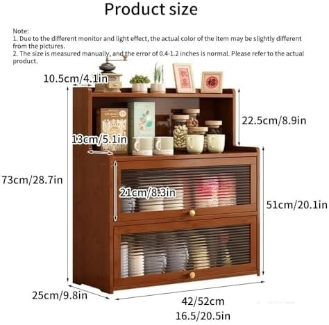Stylish Wooden Coffee Organizer with Acrylic Door - 42cm Countertop Storage Cabinet & Display Shelf for Tea/Coffee Cups - Elegant Kitchen & Office Solution
