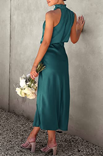 Image of PRETTYGARDEN Women's 2026 Summer Satin Dress Elegant Sleeveless Mock Neck Cocktail Party Maxi Dresses
