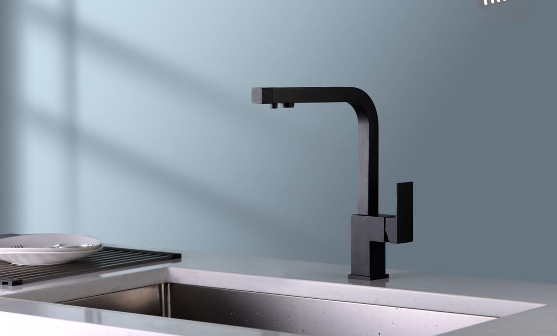 IMEX Grifo Cocina de Dos Vías - CAPRI Grifo Monomando para Ósmosis con Selector Giratorio, Cartucho Cerámico Ø35mm, Diseño Moderno y Funcional (NEGRO MATE)
