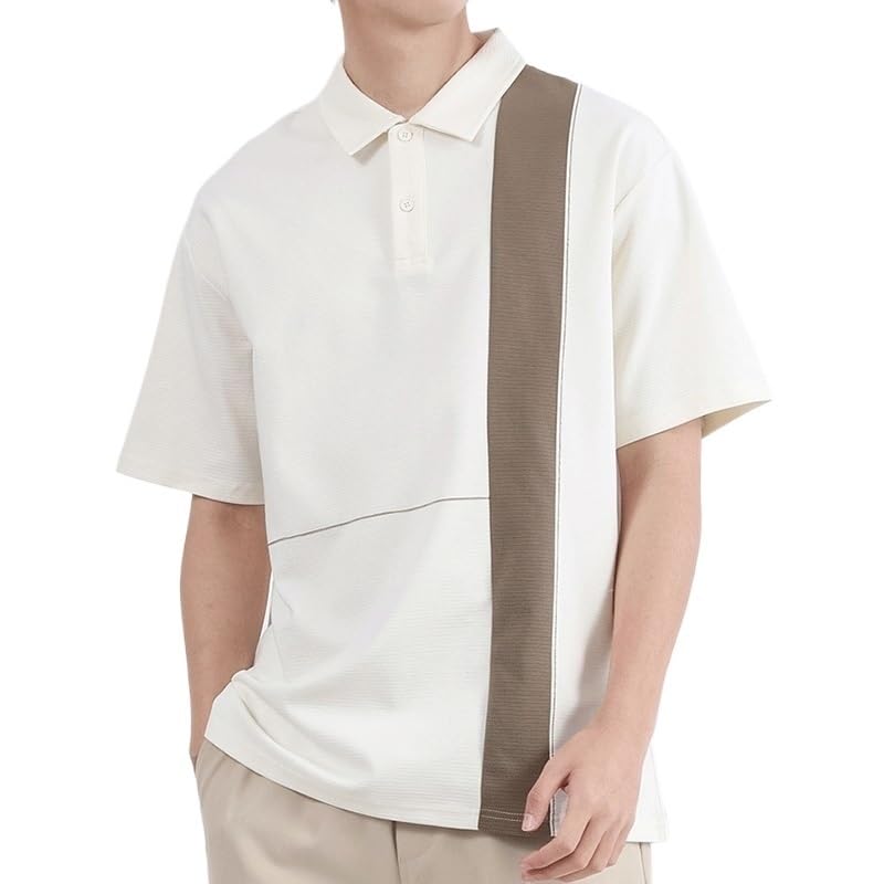 T-shirt en tricot de coton haut de gamme avec col à revers et coutures stylisées