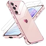 LeYi Cover per Samsung Galaxy A55 5G Custodia con Vetro Temperato [2 Pack], Amore Cuore Paraurti Morbido TPU Sottile Case con Protezione Fotocamera per Samsung A 55 Donne, Rosa