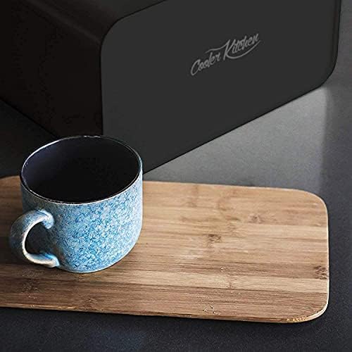 Extra Large Space Saving Vertical Bread Bin with Eco Bamboo Cutting Board Lid - Holds 2 Loaves - Extra Large Farmhouse Bread Bins for Kitchen Bread Storage Box (Black)