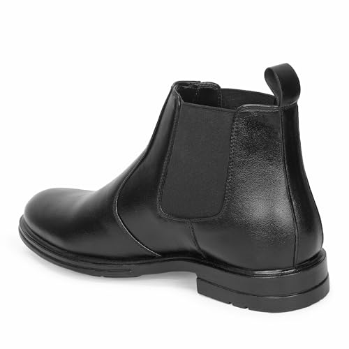 Image of Men Black Chelsea Boots, Faux Leather Ankle Boots with Elastic Side Panels