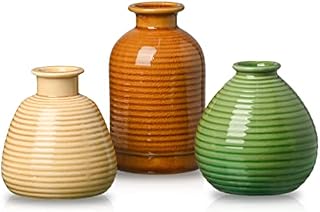 TERESA'S COLLECTIONS Colorful Ceramic Vase for Flowers, Set of 3 Small Decorative Vase for Living Room, Windowsill