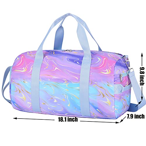 Dance Bag Girls Gymnastics Duffle Bag with Shoe Compartments, Purple Marble Sports Ballet Travel Bag for Teens Overnight Weekender Sleepover2