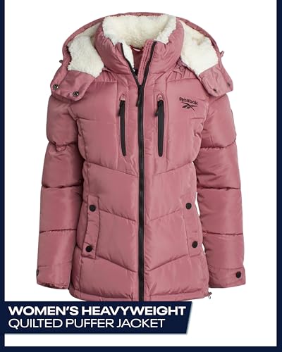 Reebok Womens Winter Coat - Heavyweight Quilted Puffer Jacket with Faux Fur Trim Hood - Outerwear Winter Jackets for Women2