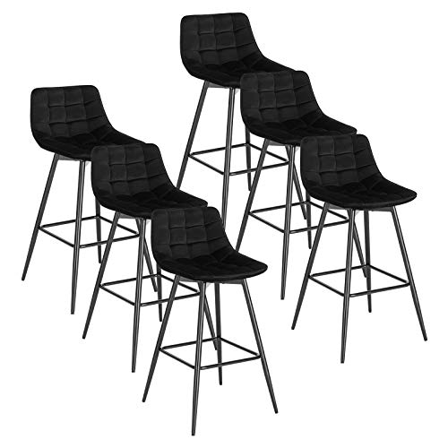 WOLTU 6 X Tabouret de Bar Style Bistro Chaise Haute pour Bar Assise rembourrée en Velours Doux avec Cadre en métal,Noir BH143sz-6