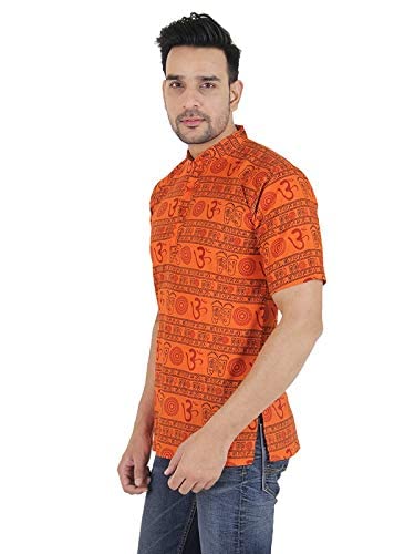 Image of THE MAKKI Trends - Om Printed Kurta for Men & Boys | Cotton Half Sleeve Mahadev Mahakal Kurta T-Shirt for Events, Festivals, and Religious Ceremonies (Regular)