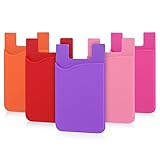 Sticky Card Holder Wallet, Pofesun Ultra-Slim Adhesive Silicone Credit Card Holder Wallet Case,Stick-on Sleeve Pocket Compatible for Smartphones/iPhone/Samsung Galaxy(Pink, Purple, Red, Rose, Orange) 
