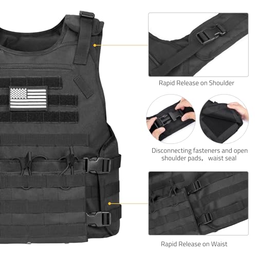 CVLIFE Tactical Vest with Zipper Bag Molle Webbing System Outdoor Vest Adjustable Belt Breathable Weight Vest for Training Activity Black