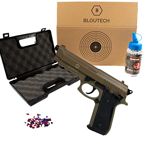 AIRSOFT PISTOLET CULASSE METAL A RESSORT/2000 BILLES 6MM/AVEC SON CARTON BLOUTECH IMPRIMES MULTI-CIBLES RECUPERATEUR DE BILLES POUR TIR/MALETTE/JOUER/SPORT/0.5 JOULE/MOYEN DEFENSE/FAIRE FUIR NUISIBLES