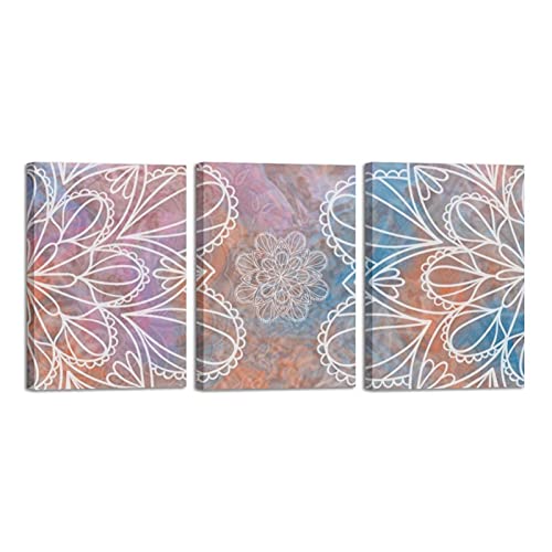 Tableau Mandala Fleurs Pastel Deco Murale Salon Aquarelle Toile Encadree Prêt a Poser