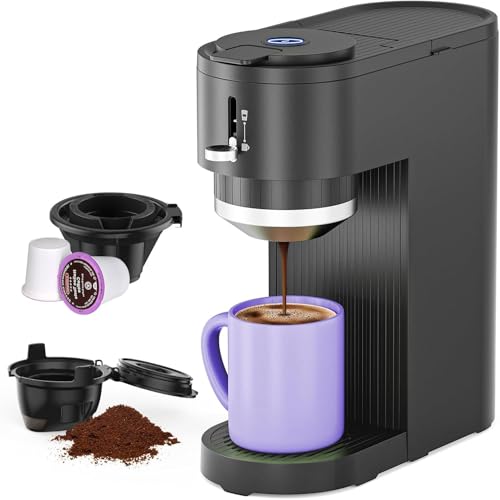 Image of Electactic Single Serve Coffee Maker, Dual Brew for Capsule & Ground Coffee, 5 Adjustable Sizes Up to 14 Oz, Compact Quick Brew with Adjustable Funnel Height, Easy Clean for Home /Office /Outdoor