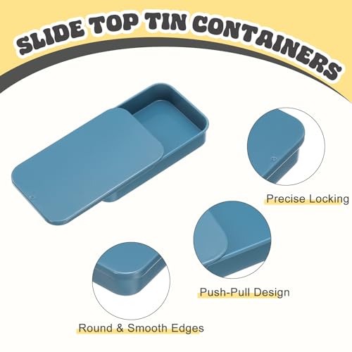 Image of uxcell 10Pcs Slide Top Tin Containers, Mini Metal Empty Tins Box with Sliding Lids, 3.1 inchx2 inchx0.6 inch Rectangular Storage Organizers for Lip Balm, Solid Perfume, Small Items, Blue