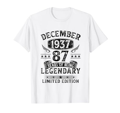 Regalo 87 Años Hombre Mujer Fabricado En Diciembre 1937 Camiseta