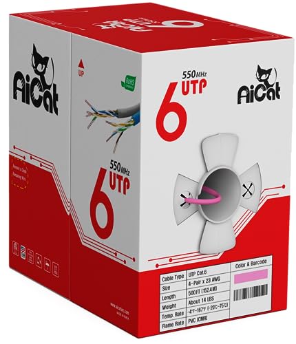 Câble Ethernet Cat6 AiCat rose 152m UTP 23 AWG pour réseau LAN domestique