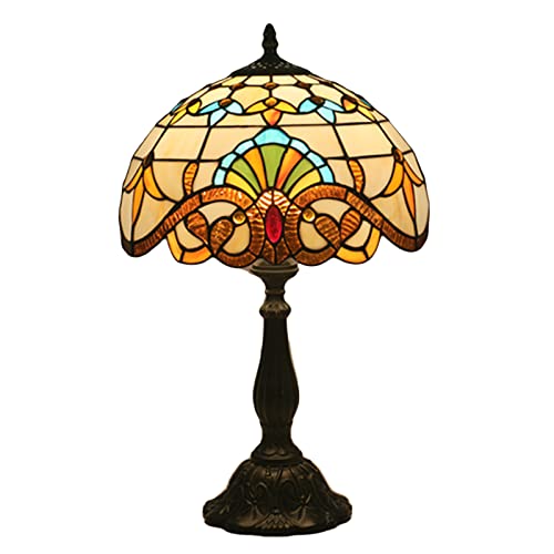 GAUUA Tiffany Vidrieras Lámparas de Mesa Hermoso Dormitorio Creativo Barroco mediterráneo Shade Iluminación 12inch