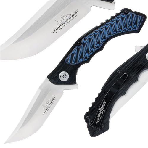 Gil Hibben Hibben Blue Whirlwind Pocket Knife | 3 1/2" 7Cr17 Stainless Satin Blade | Ball Bearing Pivot One Hand Open | Blue G10 Scales | Liner Lock Design