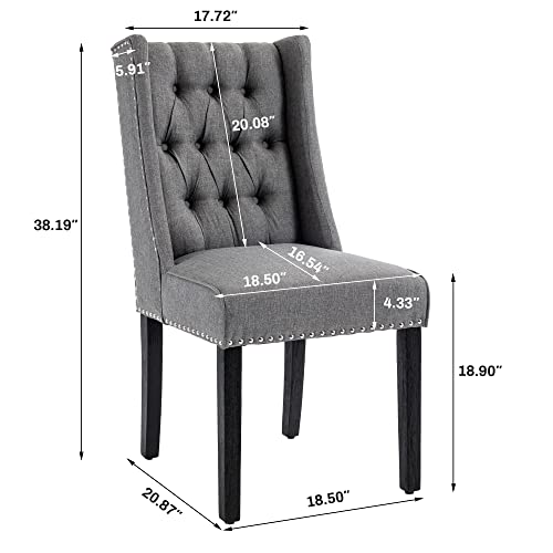 Abet Tufted Dining Chairs Set Of 2, Upholstered Fabric Dining Room Chairs, Comfy Linen Armless Kitchen Chairs With Nailhead Trim And Wingback For Kitchen Dining Room Living Room, Grey #TOP2