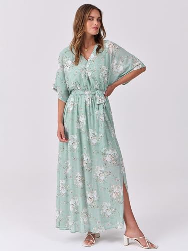 Image of ANRABESS Womens Boho Floral Wedding Guest Maxi Dress | Flowy A-Line Chiffon with Slit, Elegant V Neck Wrap Elastic Waist, Casual 1 /2 Sleeve Spring Summer Outfits, Tea Party