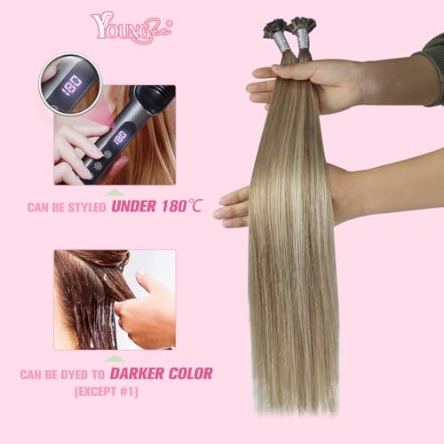 Image of YoungSee K Tip Hair Extensions Real Human Hair Ombre Light Brown Balayage Blonde Ktip Real Hair Extensions Human Hair 24In 1G /S 50G