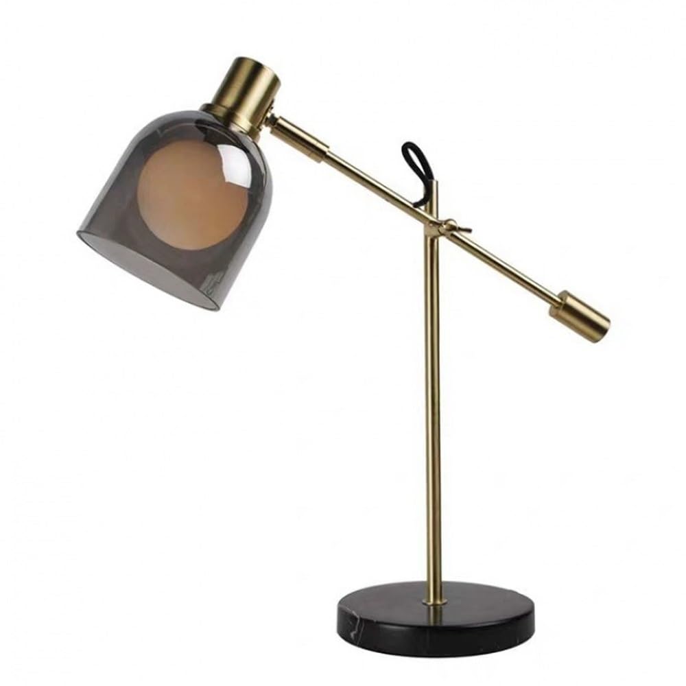 Nowoczesna lampa biurkowa z kloszem z dmuchanego szkła i marmurową podstawą, regulowana lampa wtykowa do sypialni, biura, biblioteki, gabinetu