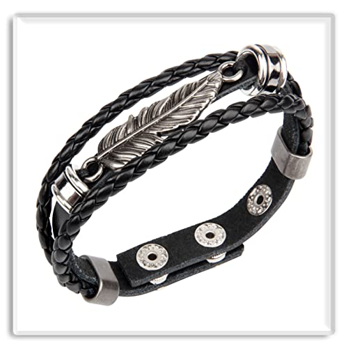Xusamss Punk Rock Adjustable Wristband Snap Bracelet Feather Leather Cuff Bracelet2