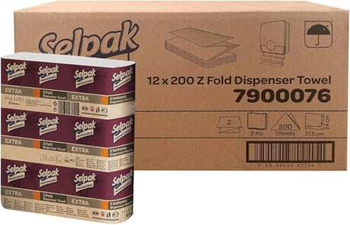 Selpak Professional Z Fold Paper Towels 2ply Paper Hand Towels Disposable 12x200 (Total 2400) Absorbent White Paper Towel Ideal for Individuals/Businesses Paper Hand Towels for Dispenser