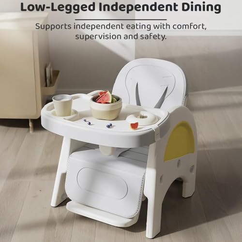 Image of StarAndDaisy Baby high Chair for Baby Feeding Chair for 0 to 5 Years with Removable Tray, Convertible Baby High Chair to Study Table & Chair Set, 5-Point Safety Belt, Multi Backrest Position -Yellow